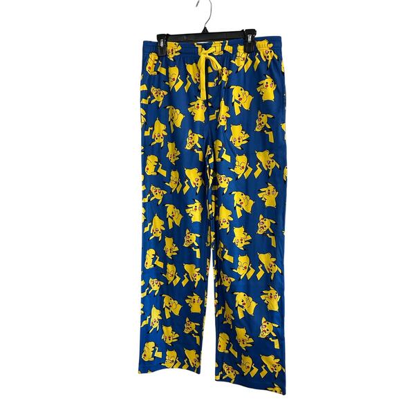 POKEMON PIkachu Sleep Pants NEW Unisex Blue Yellow Pockets Pull-on Size S/M - Picture 1 of 6